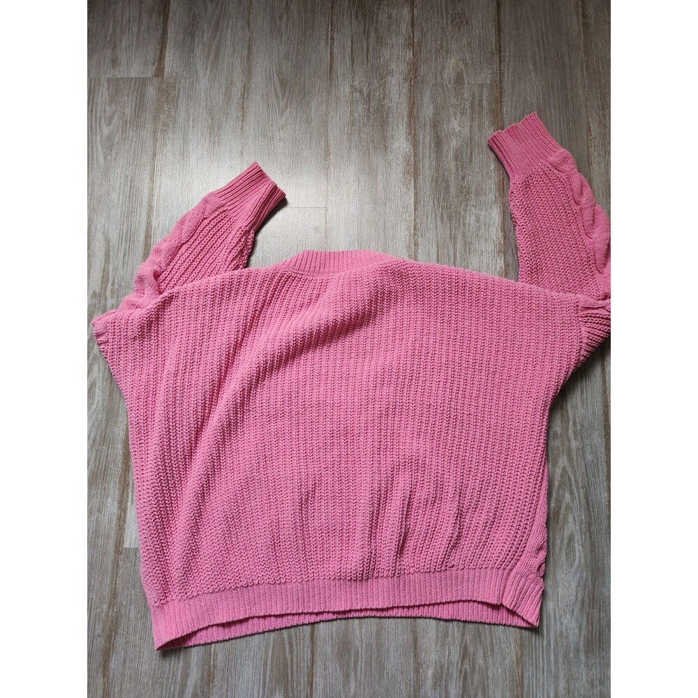 No Boundaries Patchwork Chunky Knit Sweater V Neck Pink Long Sleeve Jrs 3XL GUC - Picture 8 of 8